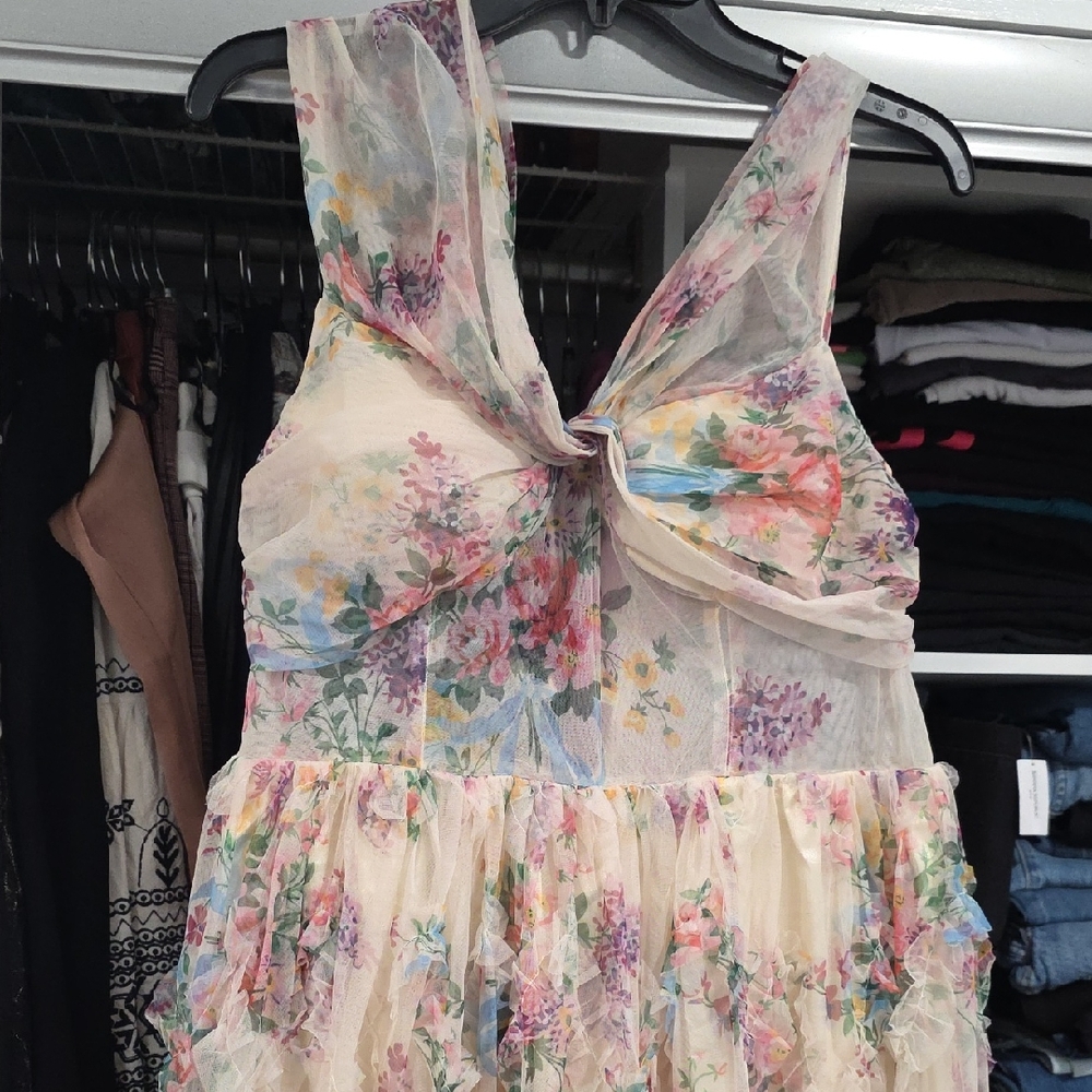 Floral Sheer Maternity Dress with Bow